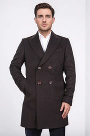 kruvaze sivri yaka yün ve kaşmir karışımlı kahverengi kaban